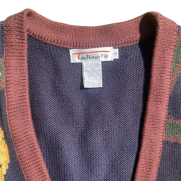 Vintage Talbots Chain Print Sweater Vest Navy Burgundy Boho Women's Small - Picture 6 of 7